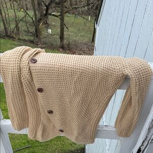 Cozy Waffle Knit Button Cardigan - Beige